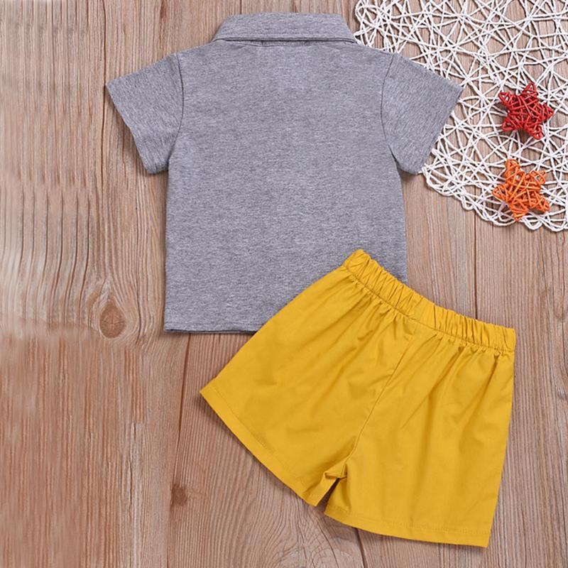 Boys Toddler Grey Shirt & Yellow Shorts with Dickie Bow (Age 6m-8yrs) Multi