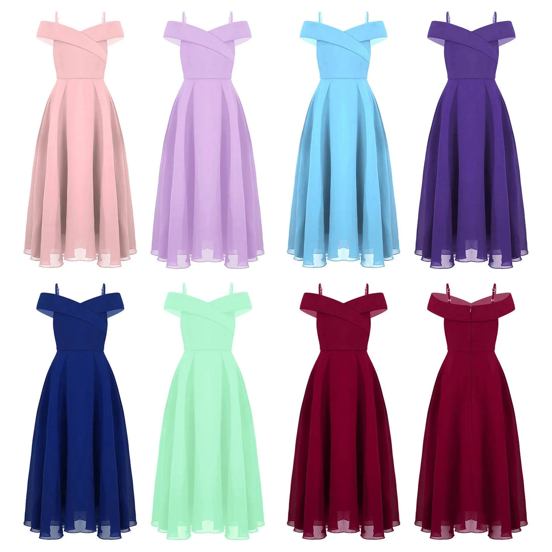 Girls Chiffon Off-the-Shoulder A-Line Maxi Dress (Age 4-16YRS)