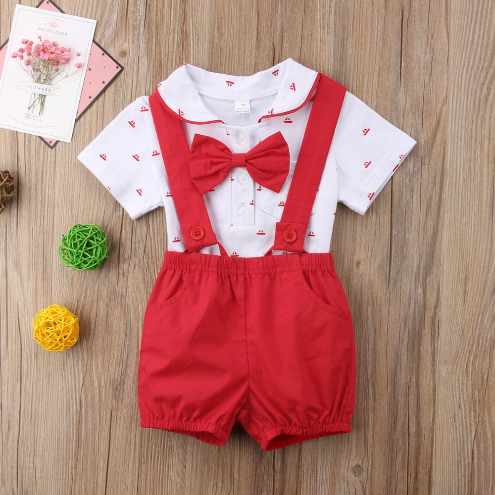 Boys Romper Shirt & Dickie Bow (Age 6M-24M)