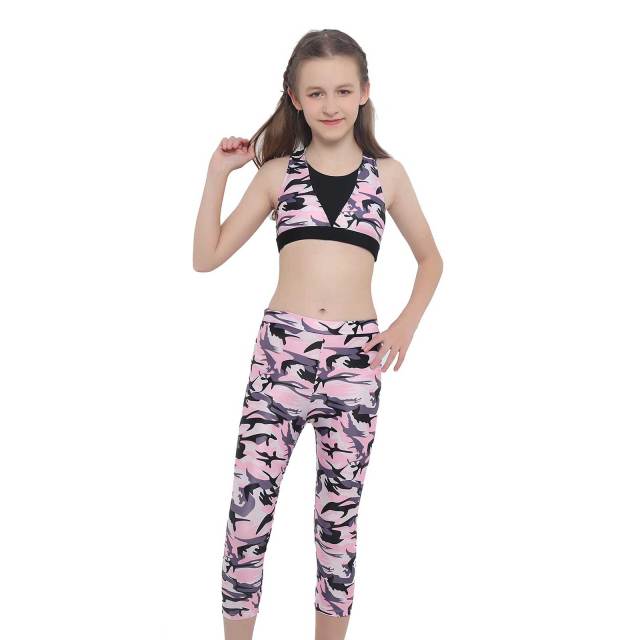 Girls Camouflage Tank Top & Cropped Legging Set (Age 4-14yrs) Pink