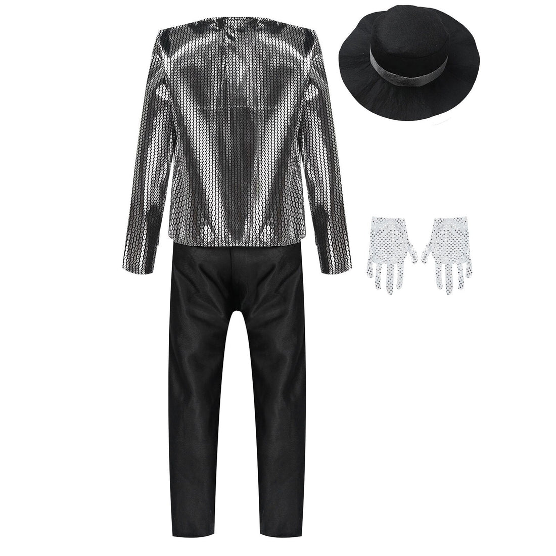 Boys Kids Michael Jackson Costume (Age 3-8YRS) Black Silver